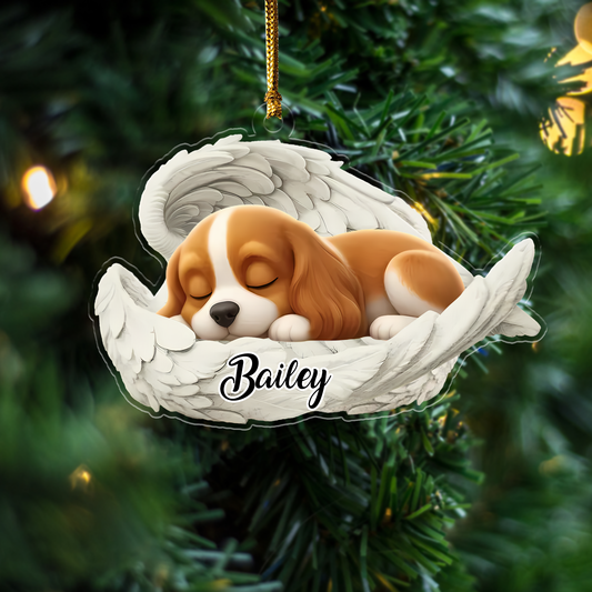 Custom Cavalier King Charles Spaniel Angel Dog Ornament – Personalized Sleeping Dog Christmas Gift for Dog Lovers, Pet Memorial Tree Decoration Ornament