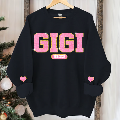 Glitter Pink Custom Name Gigi Mimi Nana Grandma Est And Kids Sweatshirt