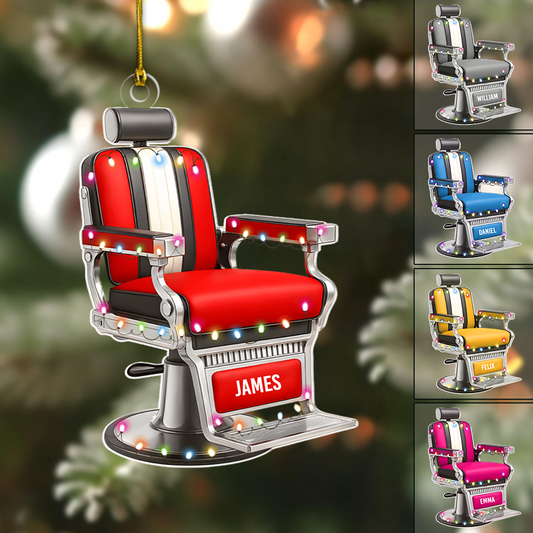 Personalized Barber Chair Ornament – Custom Name Christmas Tree Decor for Barbers & Hair Stylists Ornament