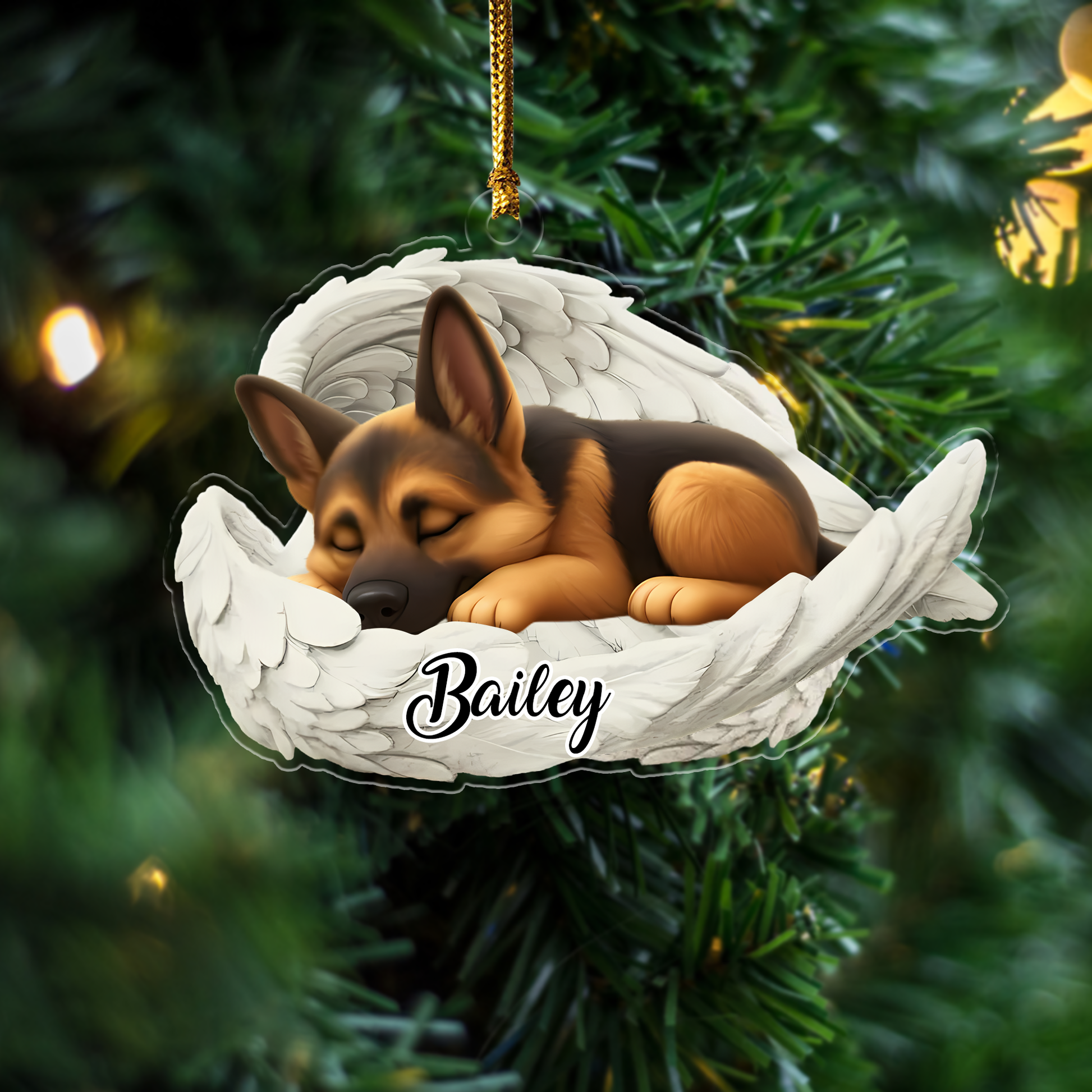 Custom German Shepherd Angel Ornament – Personalized Sleeping Dog Christmas Gift for Dog Lovers, Pet Memorial Tree Decoration Ornament