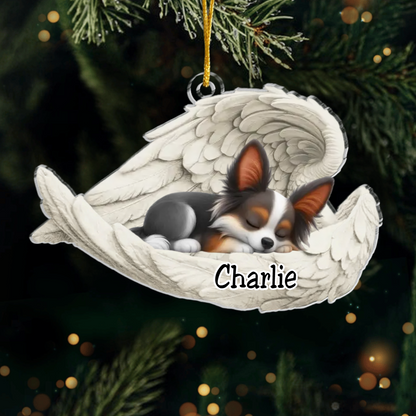 Custom Papillon Angel Ornament – Personalized Sleeping Dog Christmas Gift for Dog Lovers, Pet Memorial Tree Decoration Ornament