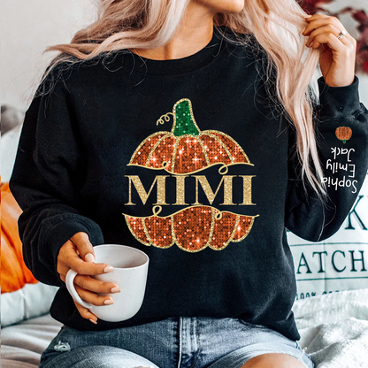 Mimi Sequin Pumpkin And Grandkids Autumn  Sweatshirt Copy