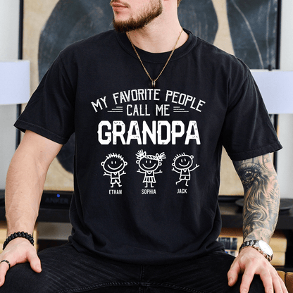 Personalized Grandpa Shirt with Kids Names, My Favorite People Call Me Grandpa Tee, Custom Grandfather Gift for Father's Day Birthday