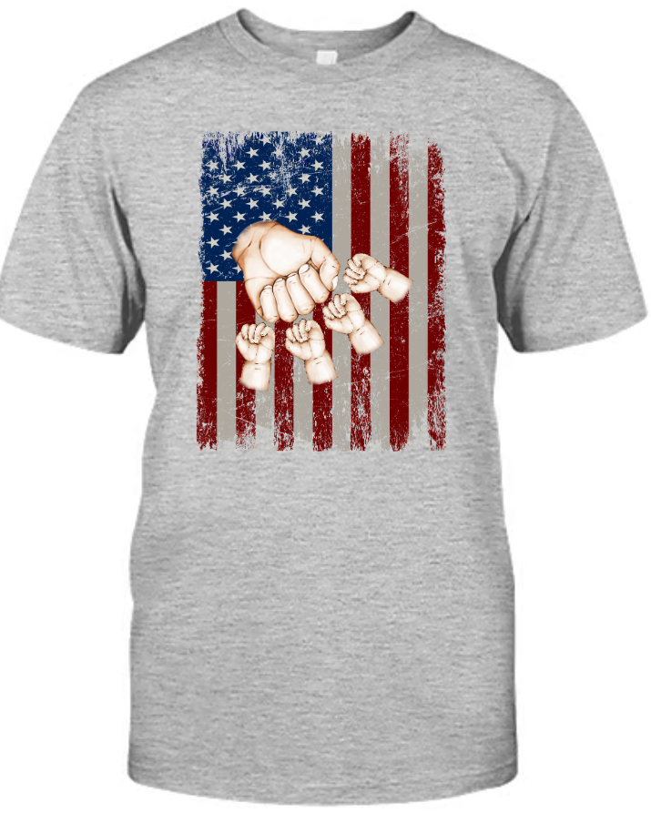 Custom Father's Day Shirt, Personalized Papa And Grandkids American Hands Flag Shirt, Best Gift For Dad Grandpa Papa Pops