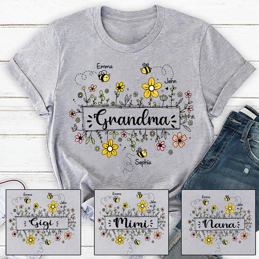 Personalized Grandma Flower Bee And Grandkids Custom Names