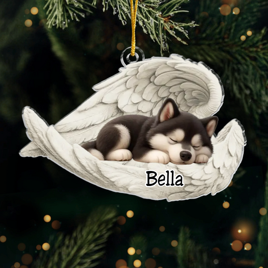 Custom Alaskan Malamute Angel Dog Ornament – Personalized Sleeping Dog Christmas Gift for Dog Lovers, Pet Memorial Tree Decoration Ornament