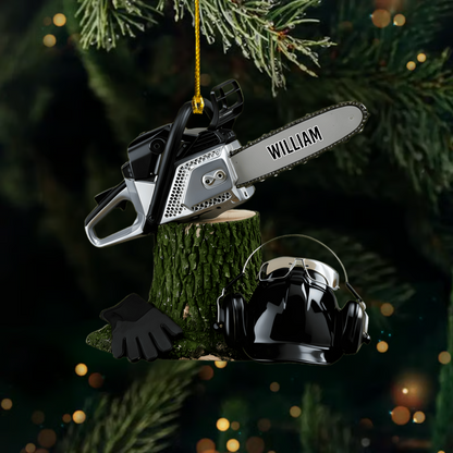 Personalized Chainsaw Ornament – Custom Name Chainsaw Christmas Decoration for Tree Workers and Woodcutters Ornament