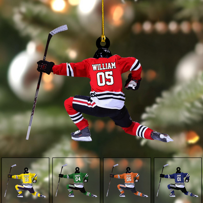 Personalized Hockey Player Ornament – Custom Name & Jersey Number Christmas Decoration for Ice Hockey Fans Ornament