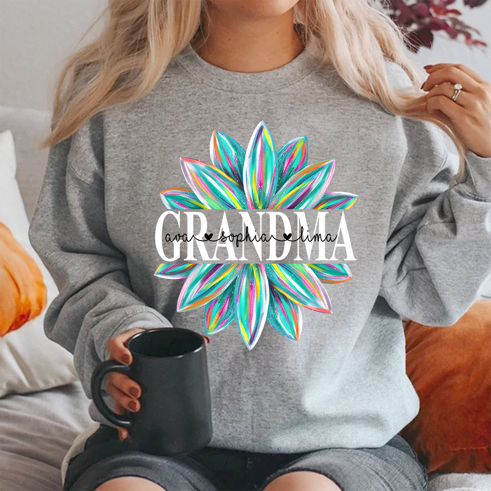 Custom Grandma Flower Color And Grandkids Sweatshirt