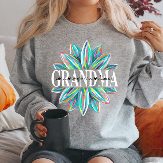 Custom Grandma Flower Color And Grandkids Sweatshirt