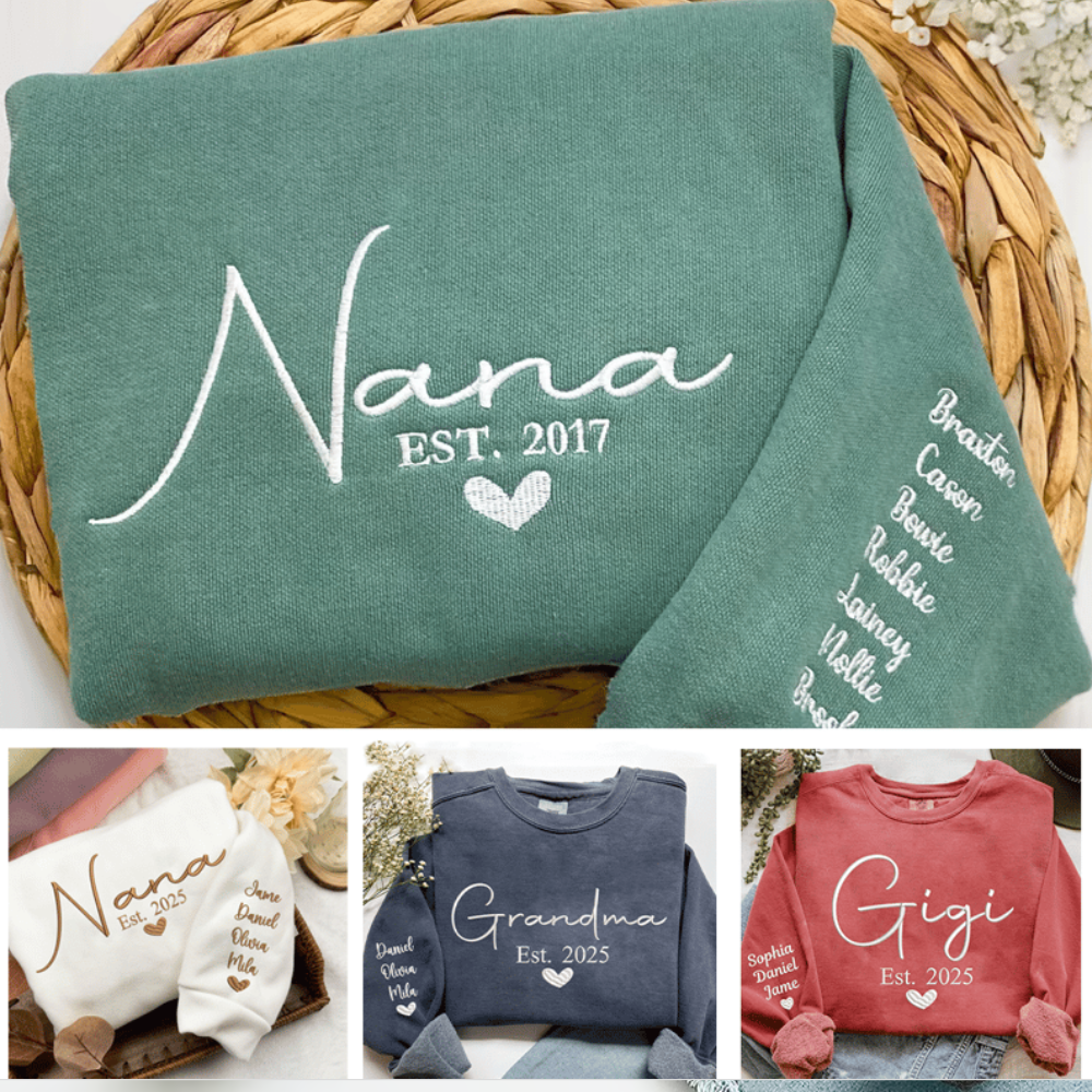 Custom Embroidered Grandma Nana Mimi Est And Grandkids