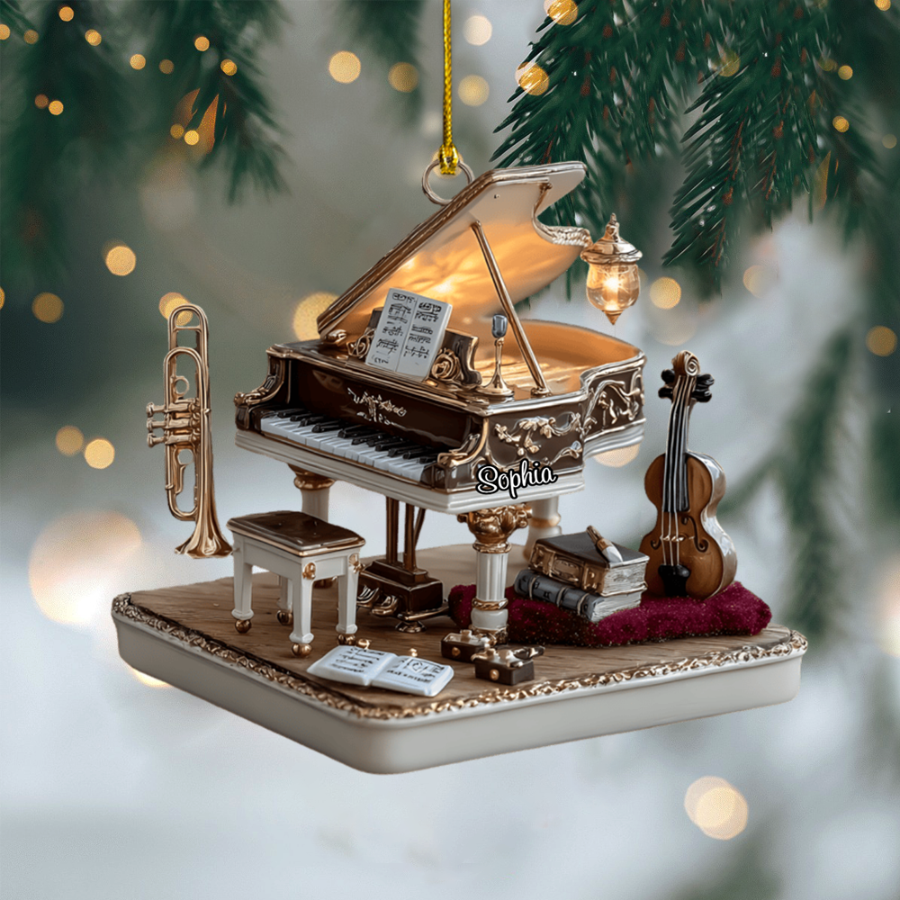 Personalized Grand Piano Ornament 2025 – Custom Musician Gift with Name, Piano Violin Decor Ornament