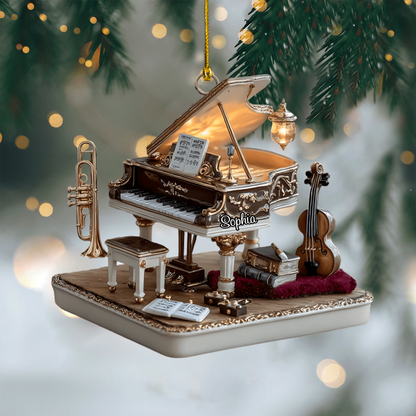 Personalized Grand Piano Ornament 2025 – Custom Musician Gift with Name, Piano Violin Decor Ornament