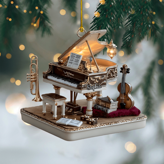 Personalized Grand Piano Ornament 2025 – Custom Musician Gift with Name, Piano Violin Decor Ornament