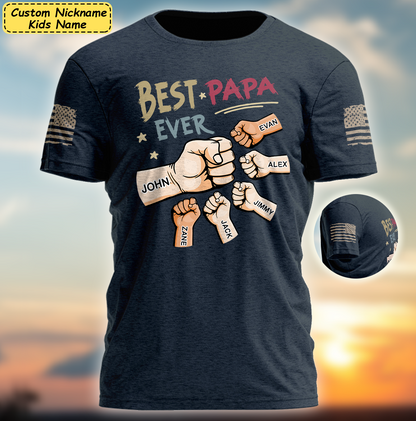 Personalized Best Papa Ever Hand With Grandkids T-Shirt