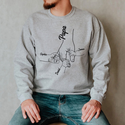 Custom Papa Hand With Kids Sweatshirt