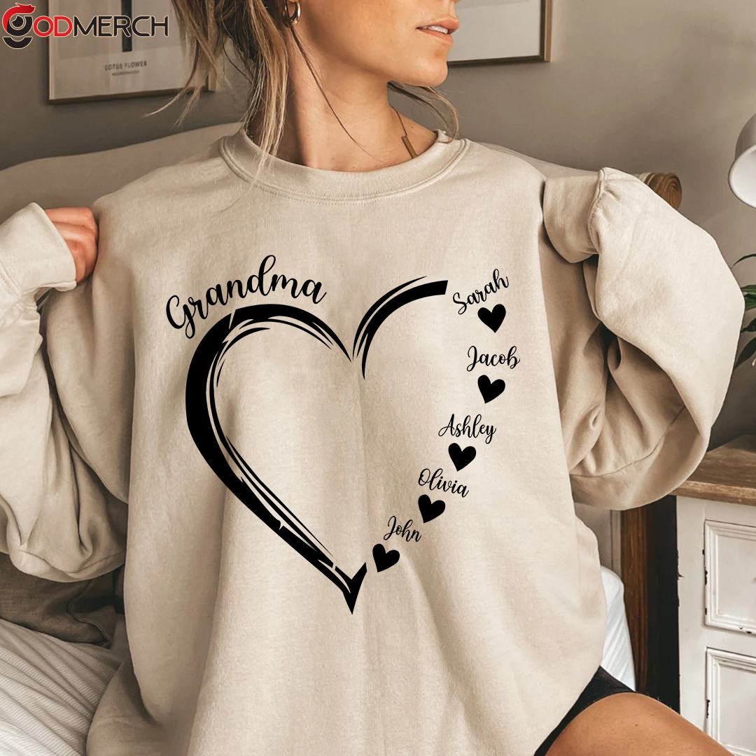 Grandma and Grandkids Hearts, Gift For Grandma Sweatshirt