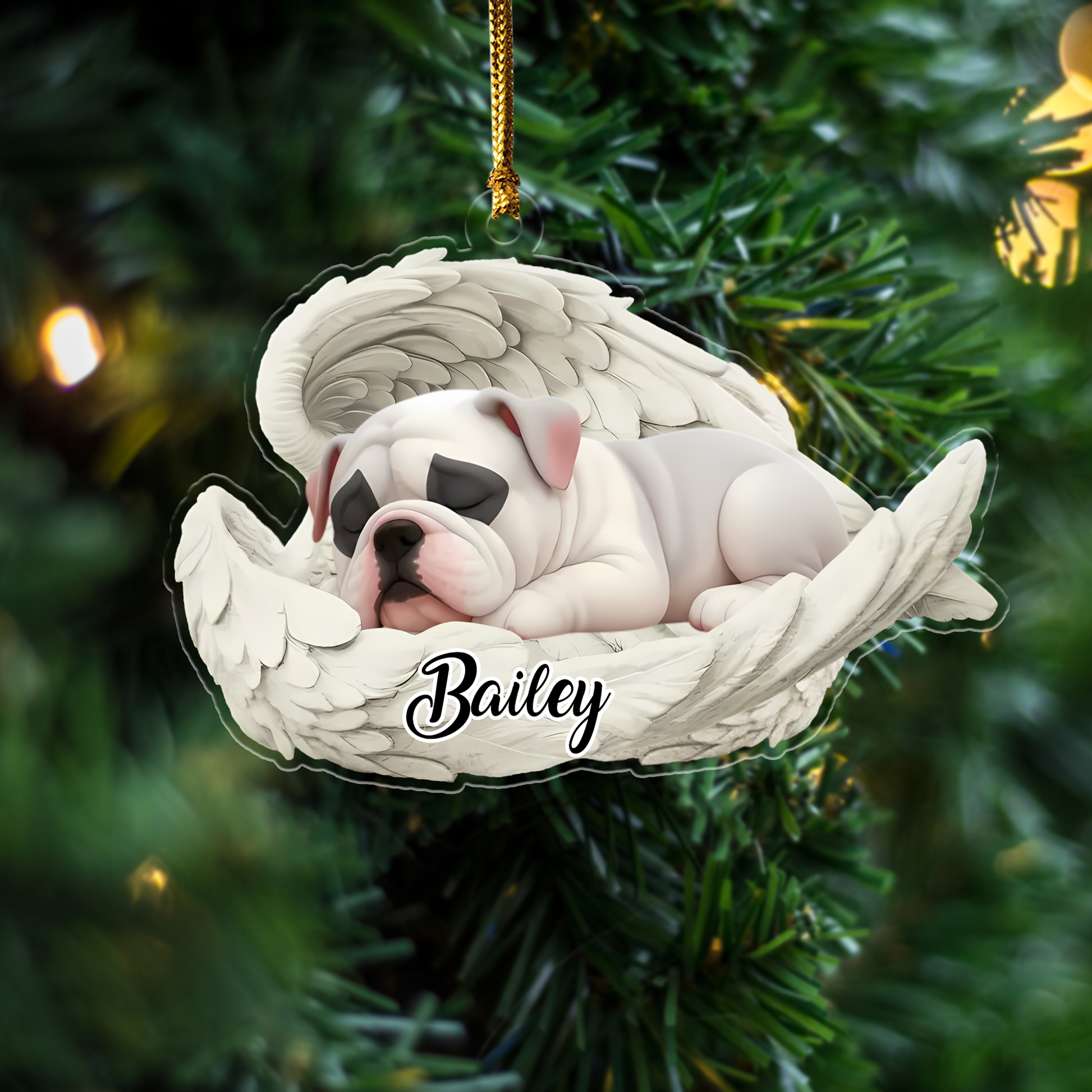 Custom American Bulldog Malamute Angel Dog Ornament – Personalized Sleeping Dog Christmas Gift for Dog Lovers, Pet Memorial Tree Decoration Ornament