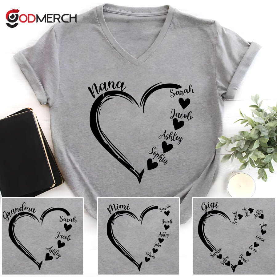Personalized Grandma Hearts Sunflower T-Shirt