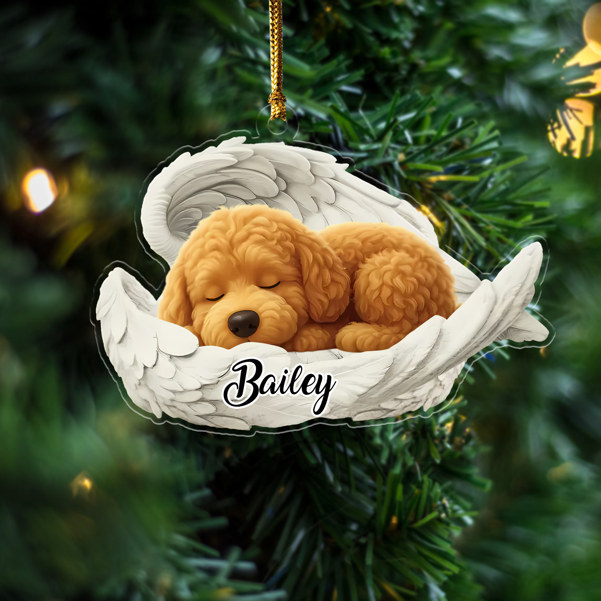 Custom Goldendoodle Angel Ornament – Personalized Sleeping Dog Christmas Gift for Dog Lovers, Pet Memorial Tree Decoration Ornament
