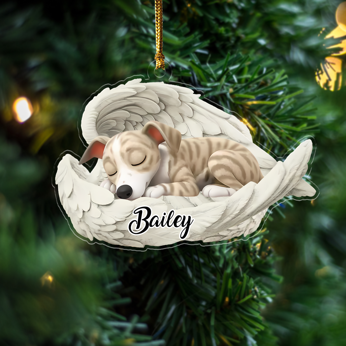 Custom Whippet Angel Ornament – Personalized Sleeping Dog Christmas Gift for Dog Lovers, Pet Memorial Tree Decoration Ornament