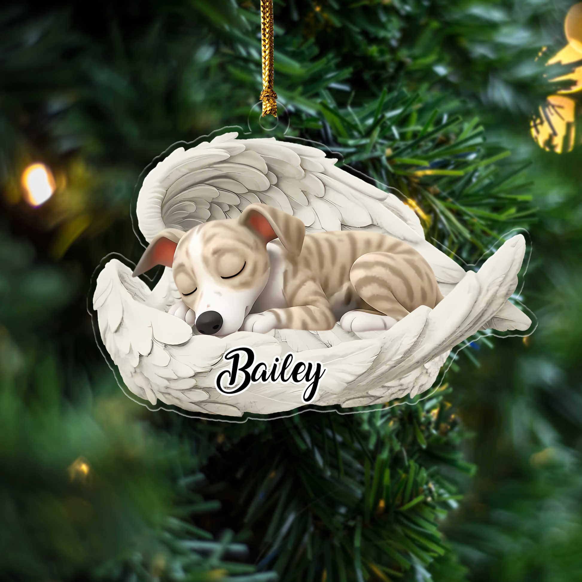 Custom Whippet Angel Ornament – Personalized Sleeping Dog Christmas Gift for Dog Lovers, Pet Memorial Tree Decoration Ornament