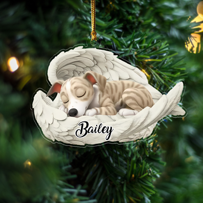 Custom Whippet Angel Ornament – Personalized Sleeping Dog Christmas Gift for Dog Lovers, Pet Memorial Tree Decoration Ornament