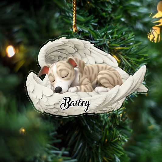 Custom Whippet Angel Ornament – Personalized Sleeping Dog Christmas Gift for Dog Lovers, Pet Memorial Tree Decoration Ornament