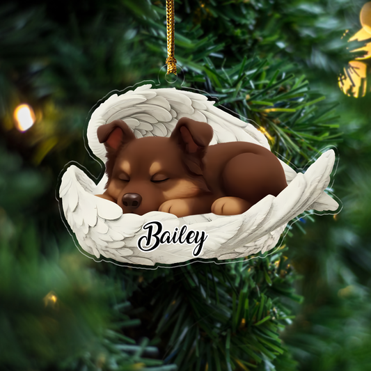 Custom Australian Shepherd Angel Dog Ornament – Personalized Sleeping Dog Christmas Gift for Dog Lovers, Pet Memorial Tree Decoration Ornament