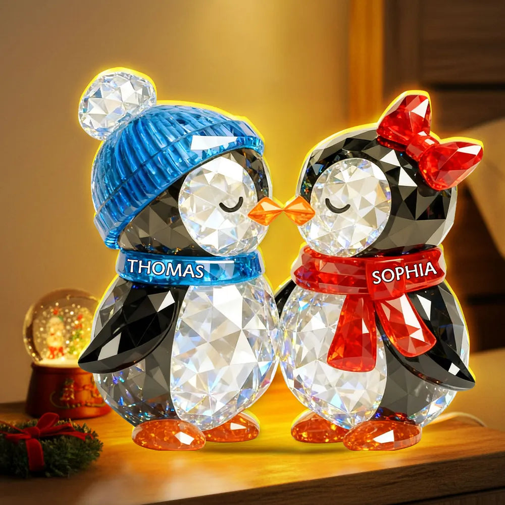 Custom Penguin Couple Acrylic Light Box with cozy atmosphere lighting, cute bedside lamp and unforgettable personalized gift for him or her Light Box