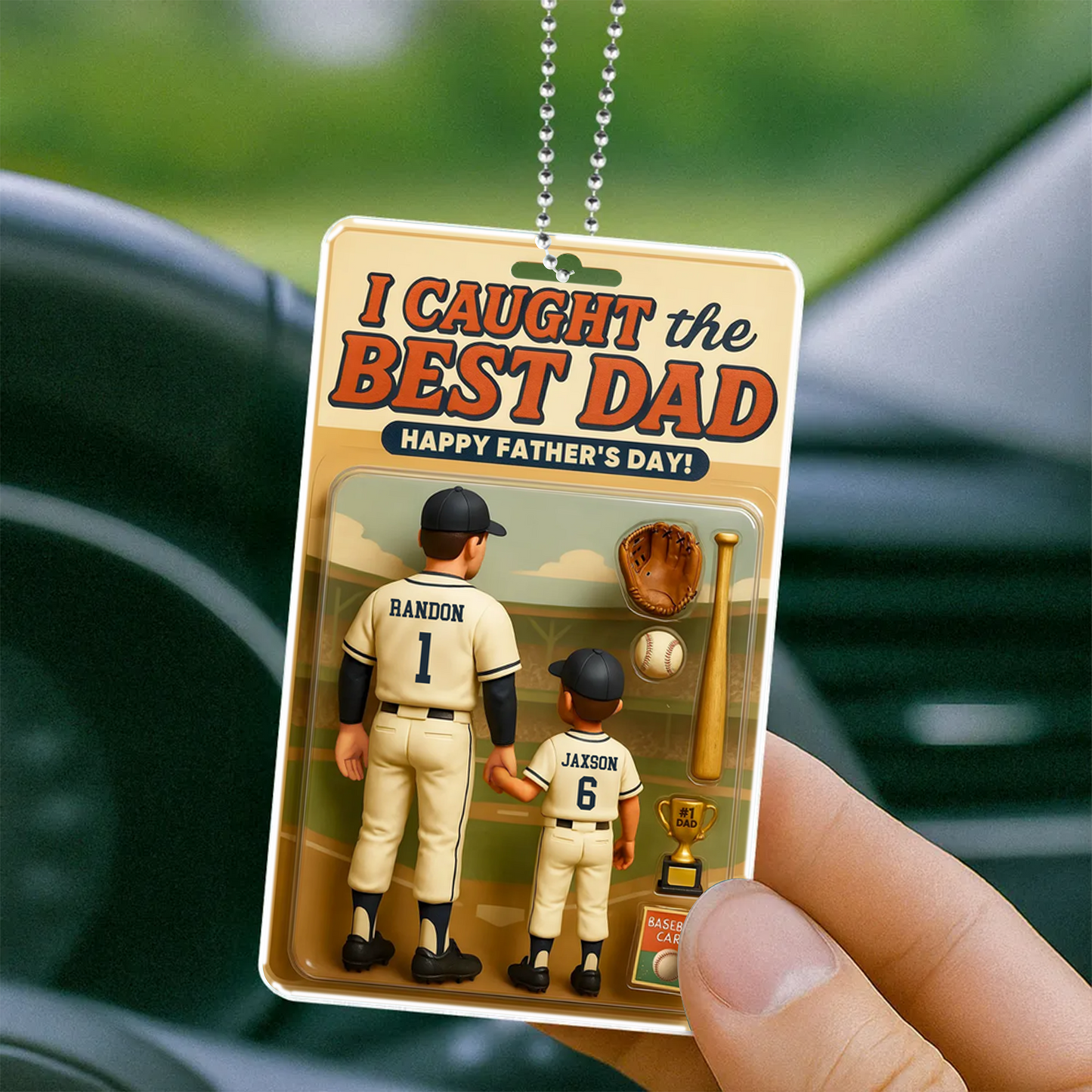 We Caught the Best Dad Baseball Custom Figure Personalized Acrylic Car Hanger, Father's Day Gift for Dads