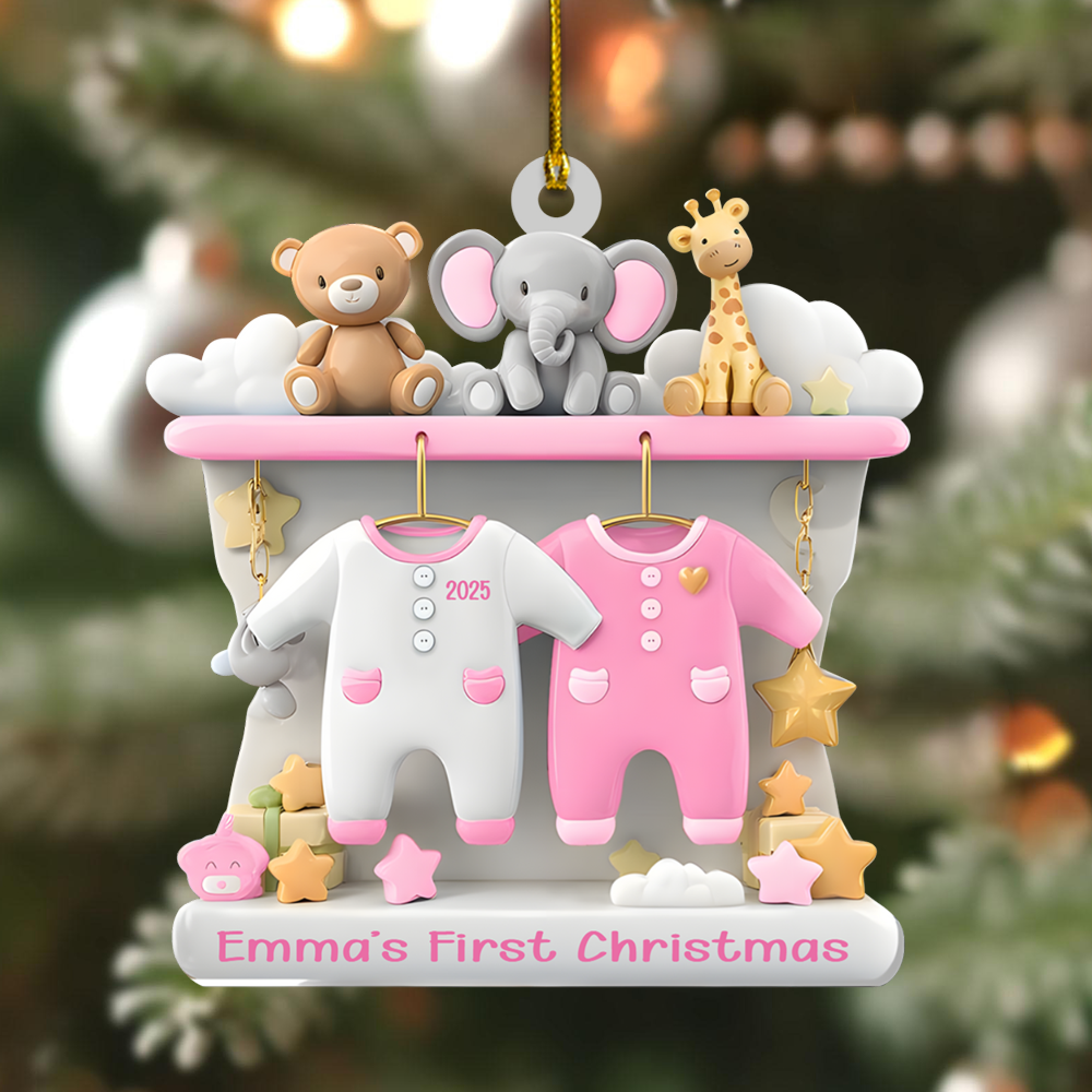 Personalized Baby’s First Christmas Ornament 2025 – Custom Name Newborn Ornament with Animals, Cute Gift for Baby Boy or Girl Ornament