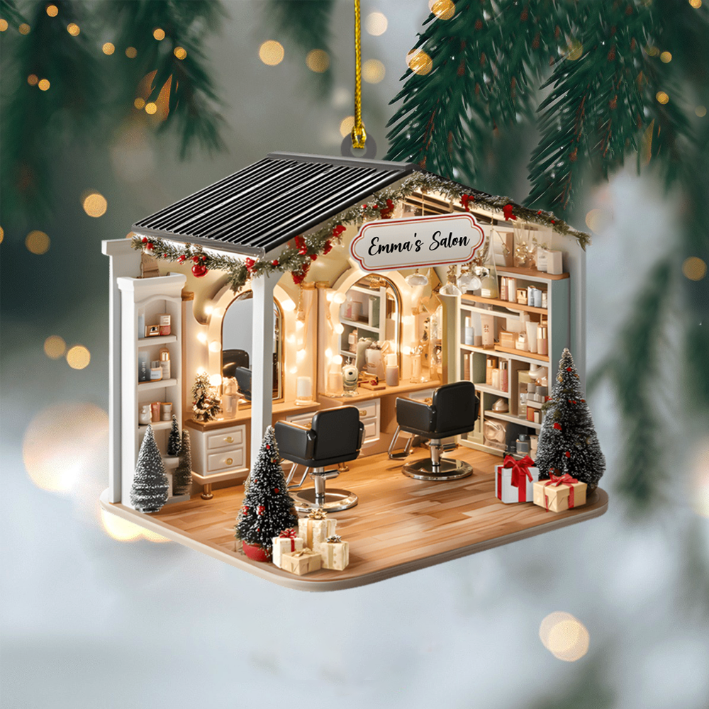 Personalized Hair Salon Ornament – Custom Name Beauty Studio Christmas Decoration, Unique Holiday Gift for Hair Stylists and Salon Owners Ornament