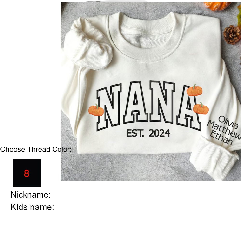 Nana Est And Grandkids Ghosts Pumkins Autumn Halloween Embroidered