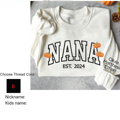 Nana Est And Grandkids Ghosts Pumkins Autumn Halloween Embroidered