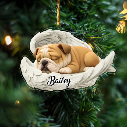 Custom English Bulldog Angel Ornament – Personalized Sleeping Dog Christmas Gift for Dog Lovers, Pet Memorial Tree Decoration Ornament