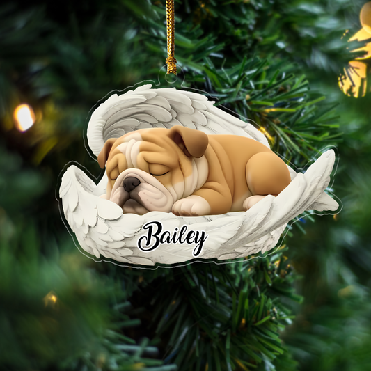 Custom English Bulldog Angel Ornament – Personalized Sleeping Dog Christmas Gift for Dog Lovers, Pet Memorial Tree Decoration Ornament