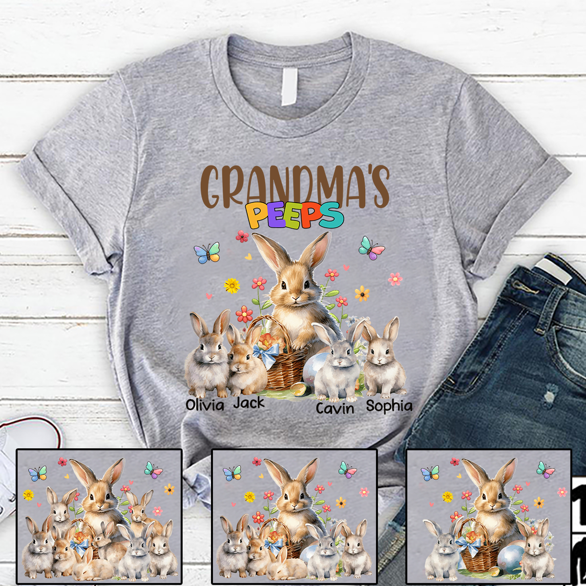 Personalized Easter Grandma's Peeps Shirt, Custom Nickname With Grandkids Shirt for Easter Day, Easter Bunny Grandma Shirt