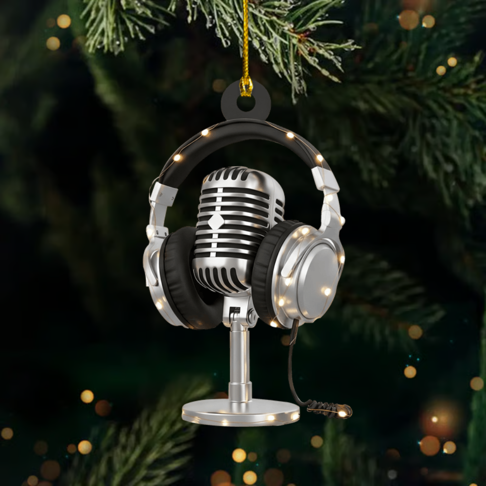 Personalized Microphone Ornament 2025 – Custom Name Singer Headphones Christmas Decoration Gift Ornament