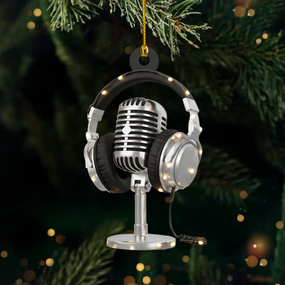 Personalized Microphone Ornament 2025 – Custom Name Singer Headphones Christmas Decoration Gift Ornament