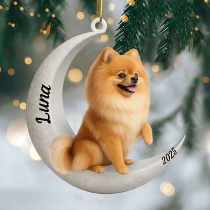 Custom Pomeranian On The Moon Ornament 2025, Custom Double-Sided Acrylic Decoration, Unique Christmas Gift For Dog Lovers Ornament