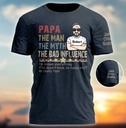 Custom Papa With Grandkids Funny T-Shirt