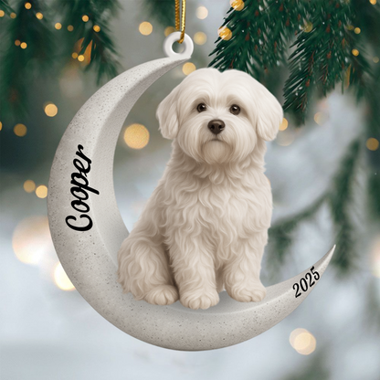 Custom Coton de Tulear On The Moon Ornament 2025, Custom Double-Sided Acrylic Decoration, Unique Christmas Gift For Dog Lovers Ornament