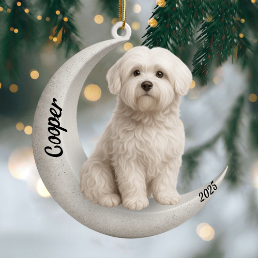 Custom Coton de Tulear On The Moon Ornament 2025, Custom Double-Sided Acrylic Decoration, Unique Christmas Gift For Dog Lovers Ornament