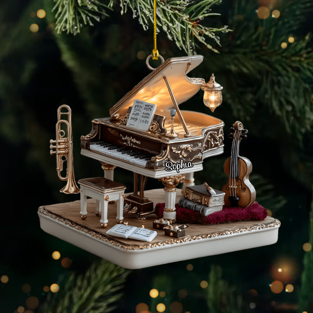 Personalized Grand Piano Ornament 2025 – Custom Musician Gift with Name, Piano Violin Decor Ornament