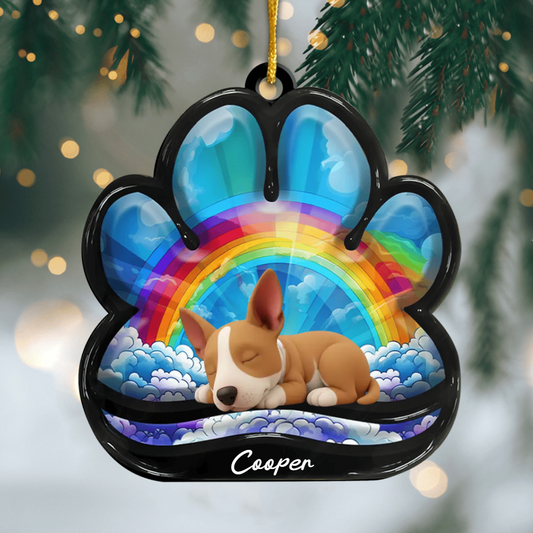 Custom Bull Terrier Pawprint Acrylic Ornament – Personalized Pet Memorial Keepsake for Christmas Ornament