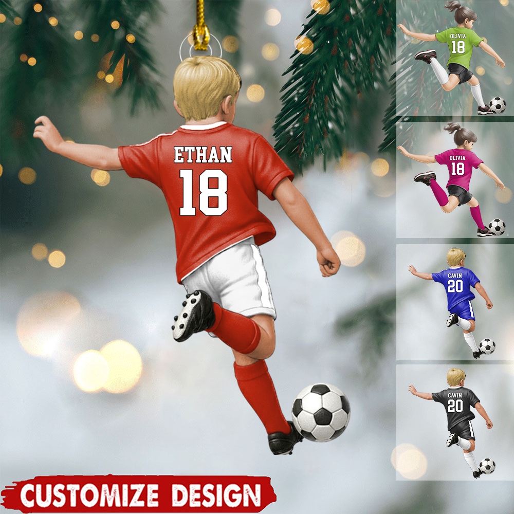 Custom Kids Soccer Player Ornament – Personalized Acrylic Design, Unique Christmas Tree Decoration for Boys and Girls Ornament