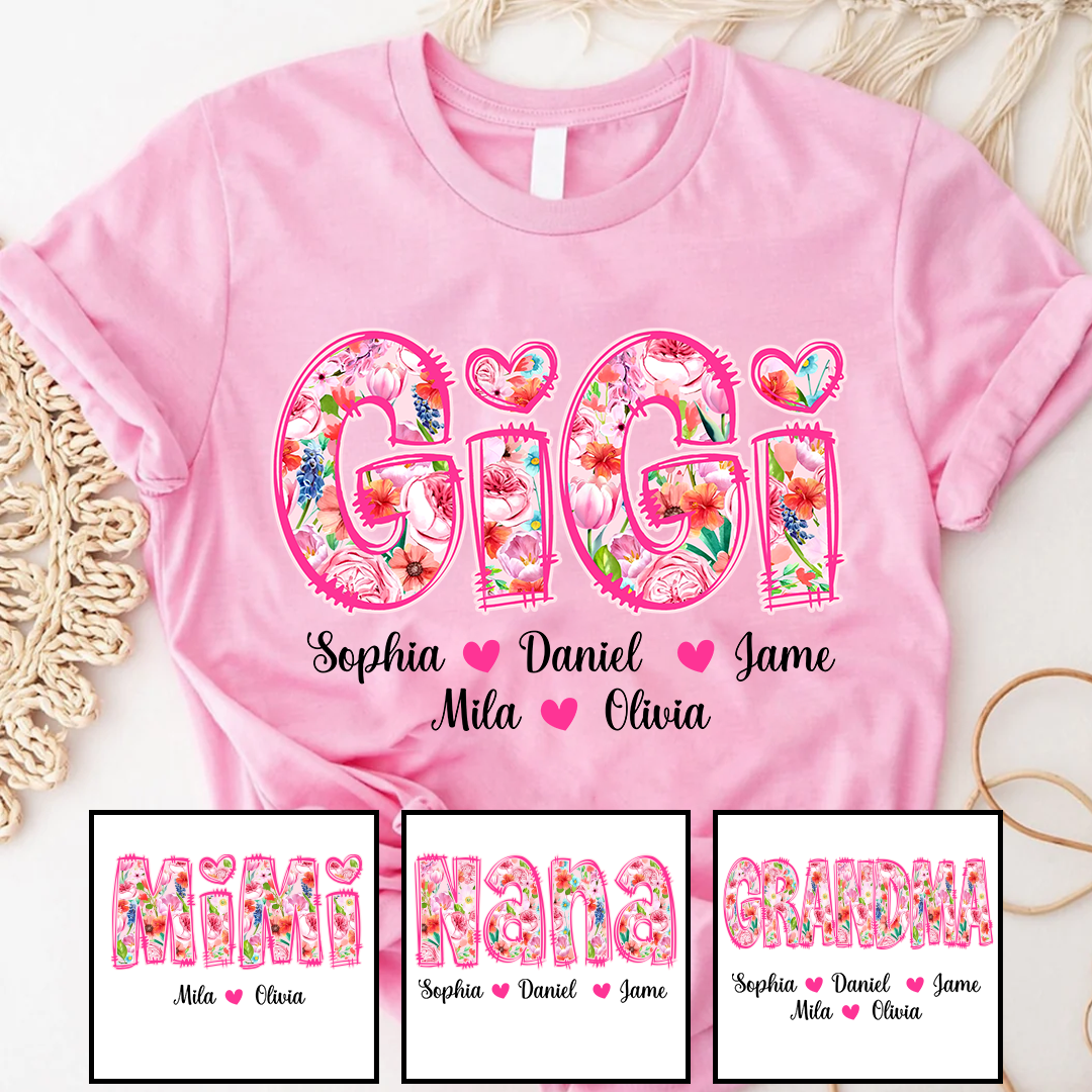 Flower Gigi and Grandkids Persanalized Grandma Shirt, Mother's Day Gift