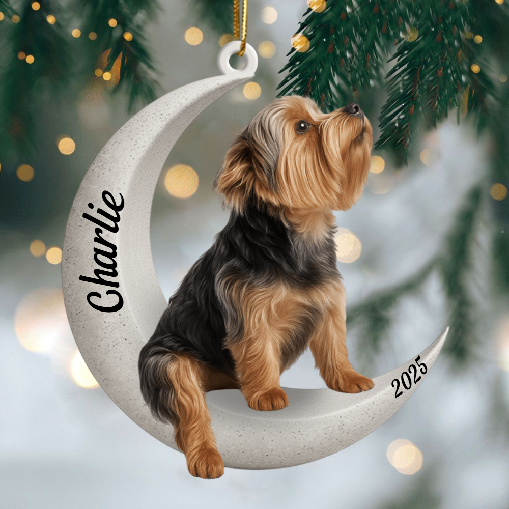 Custom Yorkshire Terrier On The Moon Ornament 2025, Custom Double-Sided Acrylic Decoration, Unique Christmas Gift For Dog Lovers Ornament
