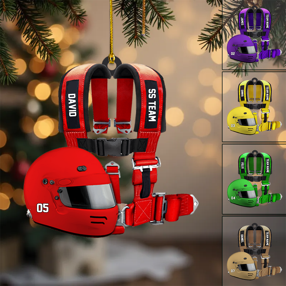 Personalized Racing Helmet Ornament – Custom Name & Number Race Car Driver Christmas Decor Ornament